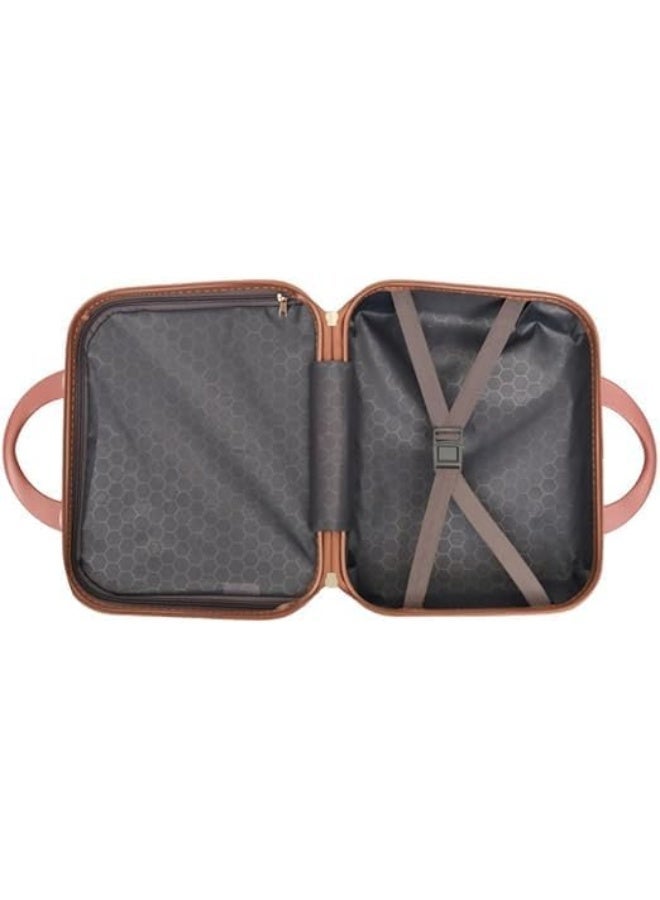 Royal Travel 13.5-Inch Stripe Design Makeup Bag, Hardshell Vanity Case with Elastic Suitcase Strap & Multi-Compartments, Rose Gold - Image 2